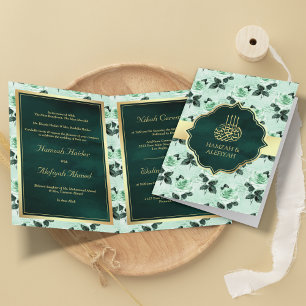 Invitación Hojas verdes esmeralda y rosas de menta Boda musul