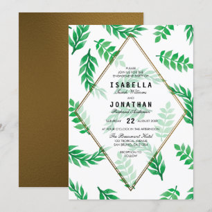 Invitación Hojas verdes  Fiesta de compromiso floral de oro