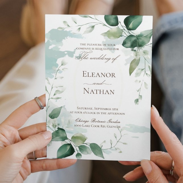 Invitación Hojas verdes florales boda de verano (Subido por el creador)