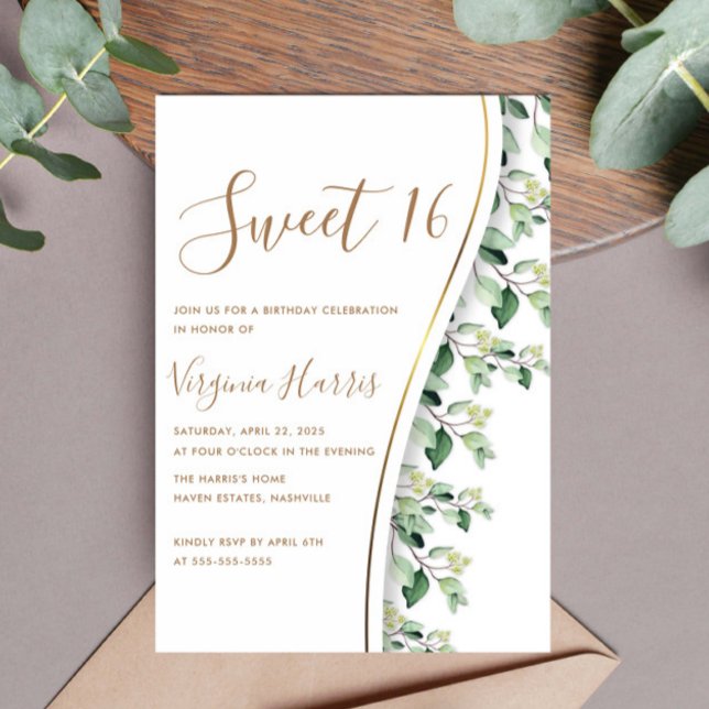 Invitación Hojas verdes Foliage Sweet 16 Cumpleaños (Subido por el creador)