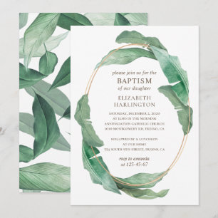 Invitación Hojas verdes tropicales. Bautismo botánico de vege