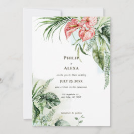 Invitación Hojas verdes tropicales boda de flores de anturio