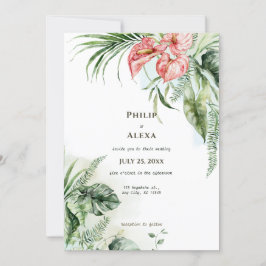 Invitación Hojas verdes tropicales boda de flores de anturio