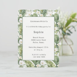 Invitación Hojas Verdes Tropicales Orquídeas Blancas Cumpleañ