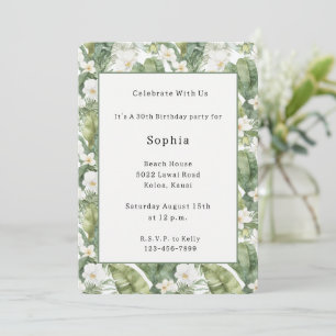 Invitación Hojas Verdes Tropicales Orquídeas Blancas Cumpleañ