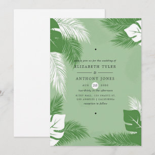 Invitación Hojas Verdes y Blancas Boda Tropical Exótica