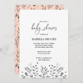 Invitación Hojas y bayas de época negras | Ducha de bebé