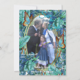 Invitación Hojas y mariposas de color azul turquesa en Monste