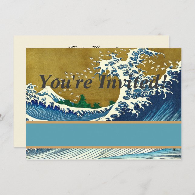 Invitación Hokusai Gran Ola Arte Japonés (Anverso / Reverso)
