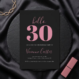 Invitación Hola 30 Escritura Cumpleaños 30 Años Fiesta Rosa N