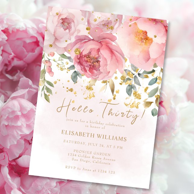 Invitación Hola 30 Fiesta de cumpleaños de Rubor Pink Floral  (Subido por el creador)