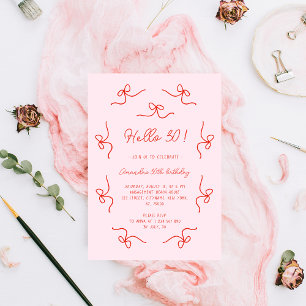 Invitación Hola 30 Hand Drawn Whimsical Bows fiesta de cumple