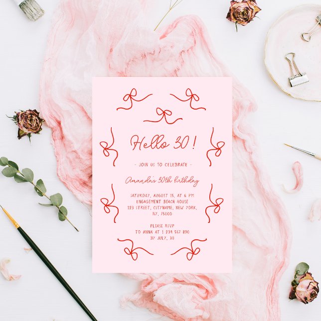 Invitación Hola 30 Hand Drawn Whimsical Bows fiesta de cumple (Subido por el creador)