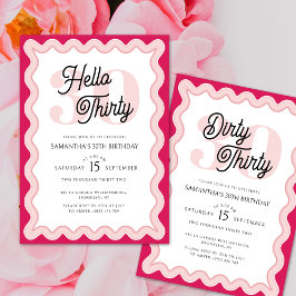 Invitación Hola 30 Pink Curvy Groovy cumpleaños 30