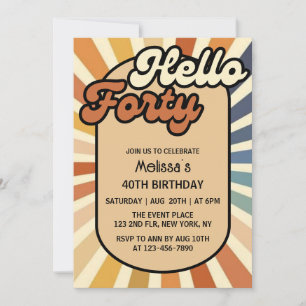 Invitación Hola 40 Brown Retro Sun Groovy Wave Cumpleaños