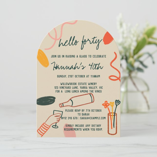 Invitación Hola 40 Cuarenta Bodega Lunch Cumpleaños (Anverso de pie)