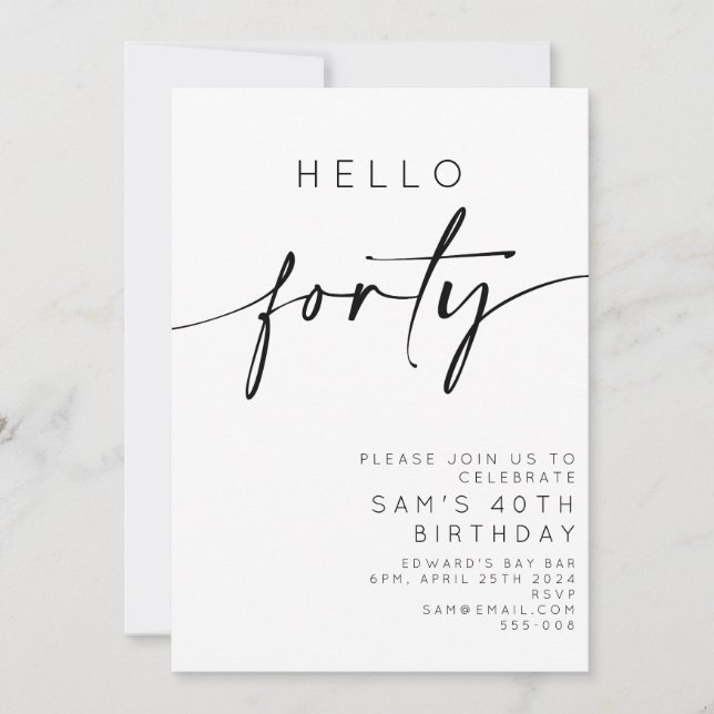 Invitación Hola 40 cumpleaños (Anverso)