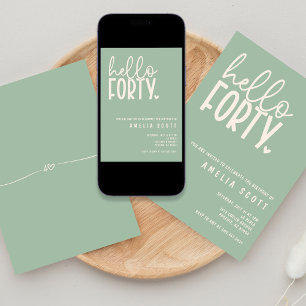 Invitación Hola 40 cumpleaños Sage moderno mínimo