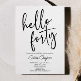 Invitación Hola 40 Minimal Elegant 40 Fiesta de cumpleaños