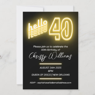 Invitación Hola 40 neón retro 40 cumpleaños