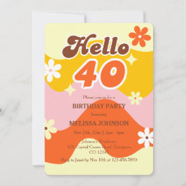 Invitación Hola 40 Ola Retro Flor Groovy Cumpleaños