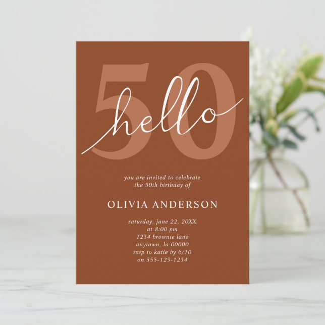 Invitación Hola 50 Boho Chic Terracota Fiesta de Cumpleaños 5 (Anverso de pie)