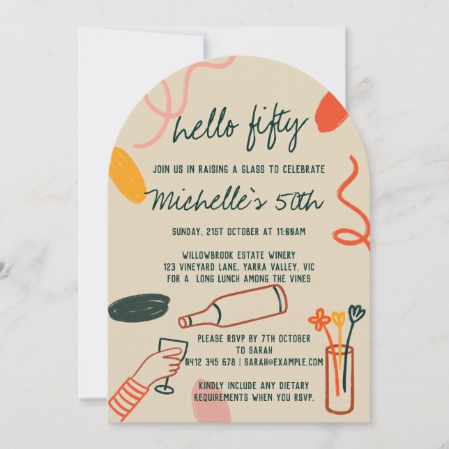 Invitación Hola 50 Cincuenta y cincuenta cumpleaños de la Bod (Anverso)