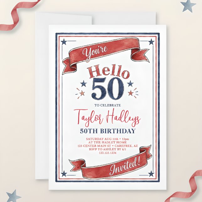 Invitación Hola 50 Cumpleaños Patriótico 50 (Subido por el creador)
