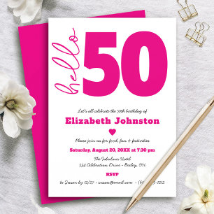 Invitación Hola 50 Fabuloso Rosa Caliente sobre Cumpleaños Ne