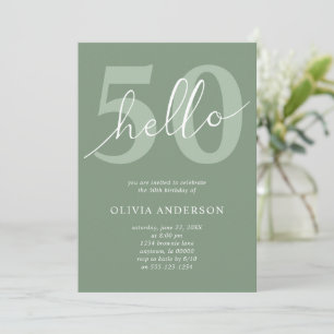 Invitación Hola 50 Mínimo Cumpleaños 50 Verde Sage