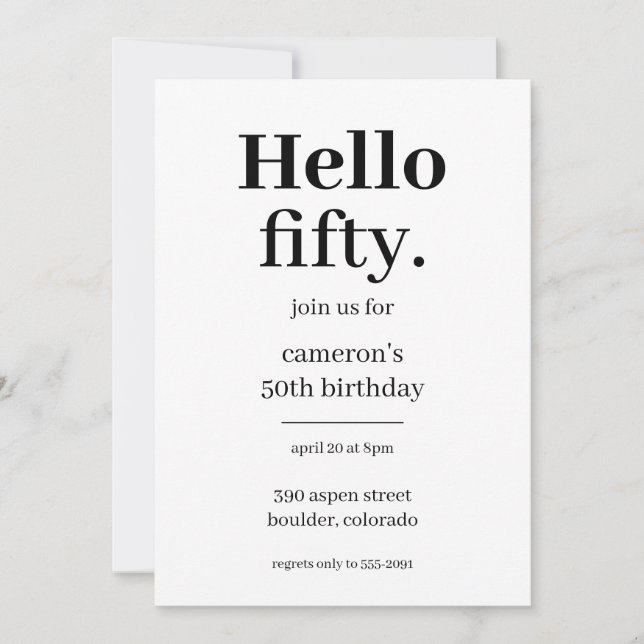 Invitación Hola, 50 Modas de la fiesta de cumpleaños 50 (Anverso)