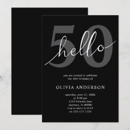 Invitación Hola 50 | Moderno Chic Cumpleaños 50 Negro Fiesta