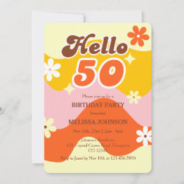 Invitación Hola 50 Ola Retro Groovy Cumpleaños Flor