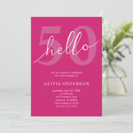 Invitación Hola 50 | Vibrante Rosa Caliente Cumpleaños 50 Fie