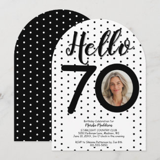 Invitación Hola, 70 Photo Black & White Dots Cumpleaños