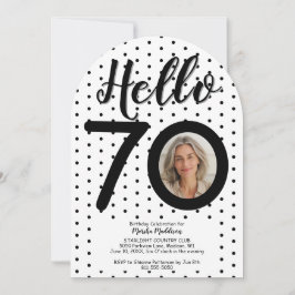 Invitación Hola, 70 Photo Black & White Dots Cumpleaños