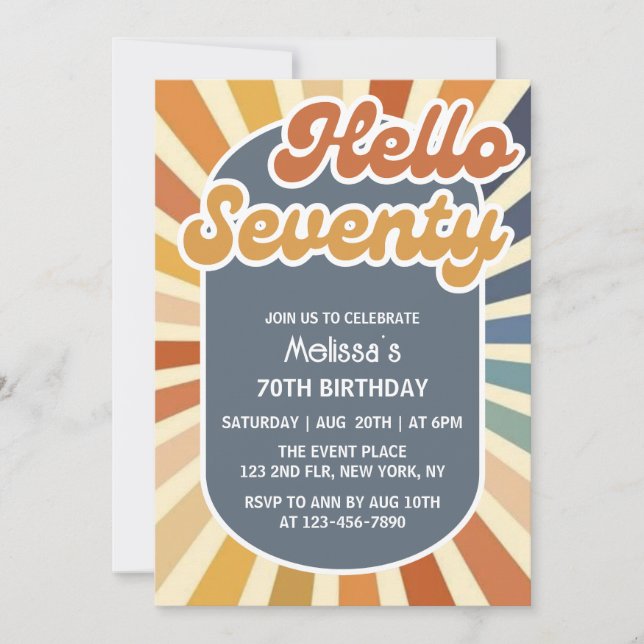 Invitación Hola 70 retro Sun Groovy Wave 70 cumpleaños (Anverso)