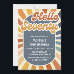Invitación Hola 70 retro Sun Groovy Wave 70 cumpleaños<br><div class="desc">Celebre con estilo con nuestra invitación de 70 cumpleaños de la ola 70 de Sun Groovy. Prepárate para rodar en tu celebración de un hito con este diseño vibrante y divertido. Con una ola de groovy y un toque de colores llamativos, esta invitación es perfecta para lanzar una fiesta de...</div>