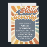 Invitación Hola 70 retro Sun Groovy Wave 70 cumpleaños<br><div class="desc">Celebre con estilo con nuestra invitación de 70 cumpleaños de la ola 70 de Sun Groovy. Prepárate para rodar en tu celebración de un hito con este diseño vibrante y divertido. Con una ola de groovy y un toque de colores llamativos, esta invitación es perfecta para lanzar una fiesta de...</div>