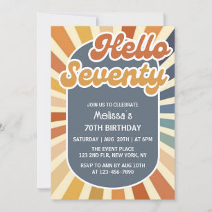 Invitación Hola 70 retro Sun Groovy Wave 70 cumpleaños