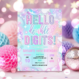 Invitación Hola a dos dígitos Tie Dye Neon 10 cumpleaños
