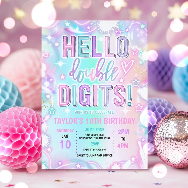 Invitación Hola a dos dígitos Tie Dye Neon 10 cumpleaños (Subido por el creador)