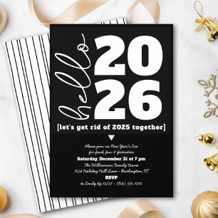 Invitación Hola Año Nuevo Año Blanco Negro Personalizado Mode