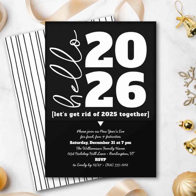 Invitación Hola Año Nuevo Año Blanco Negro Personalizado Mode (Subido por el creador)
