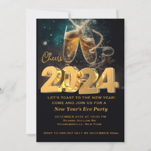 Invitación Hola Año Nuevo Año Negro Oro Moderno Personalizado