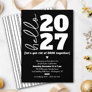 Invitación Hola Año Nuevo Blanco Negro Moderno Personalizado