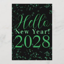 ¡Hola Año Nuevo! Nochevieja Verde Negro Brillante