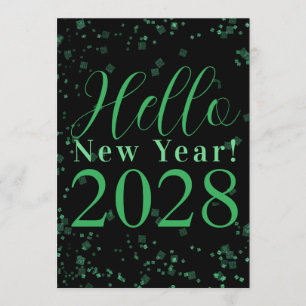Invitación ¡Hola Año Nuevo! Nochevieja Verde Negro Brillante