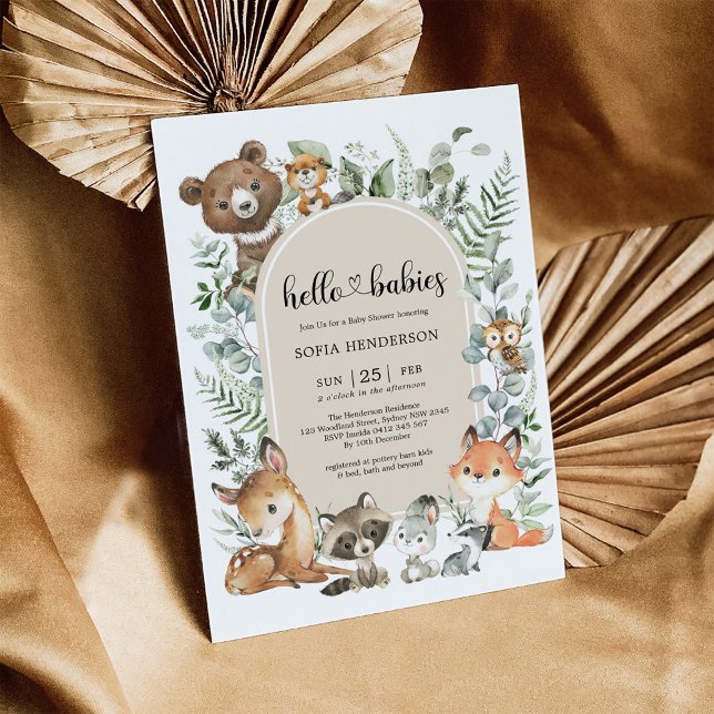 Invitación Hola Babies Boho Woodland Twin Baby Shower (Subido por el creador)