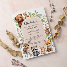 Invitación Hola Babies Boho Woodland Twin Baby Shower